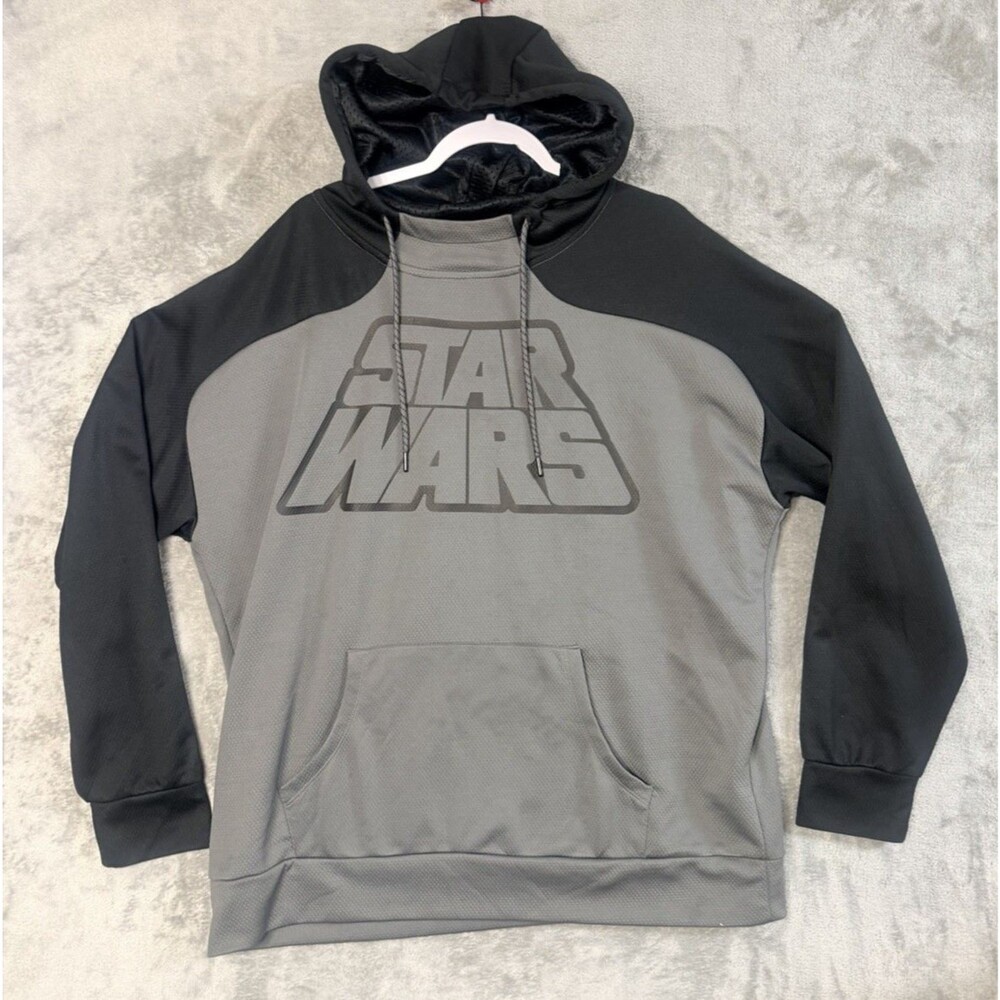 Star Wars Hoodie Mens‎ XL Gray Black Athletic Pullover Logo Graphic Sweatshirt